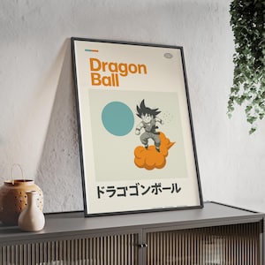 Framed Dragon Ball Poster / Retro Illustration of Goku on his Cloud