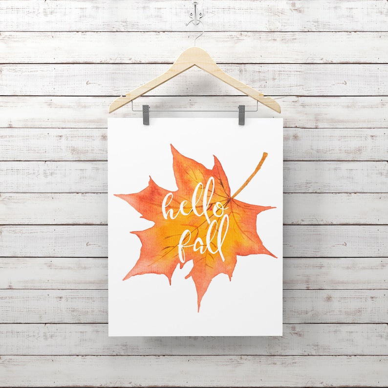 Hello Fall Print Fall Printable Calligraphy Wall Art Fall Etsy