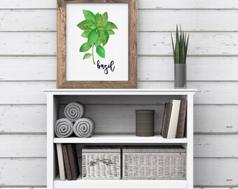 Basil Print, Kitchen Herb Print, Basil Printable, Basil Wall Art, Botanical Watercolor Print, Kitchen Herb Decor, Kitchen Art, Home Decor