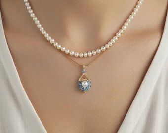 Gift Birthday, Anniversary, Mothers Day. Pearl Birthstone Crystal Necklace. 18k Gold Plated Snake Chain 16in + 2in extender.