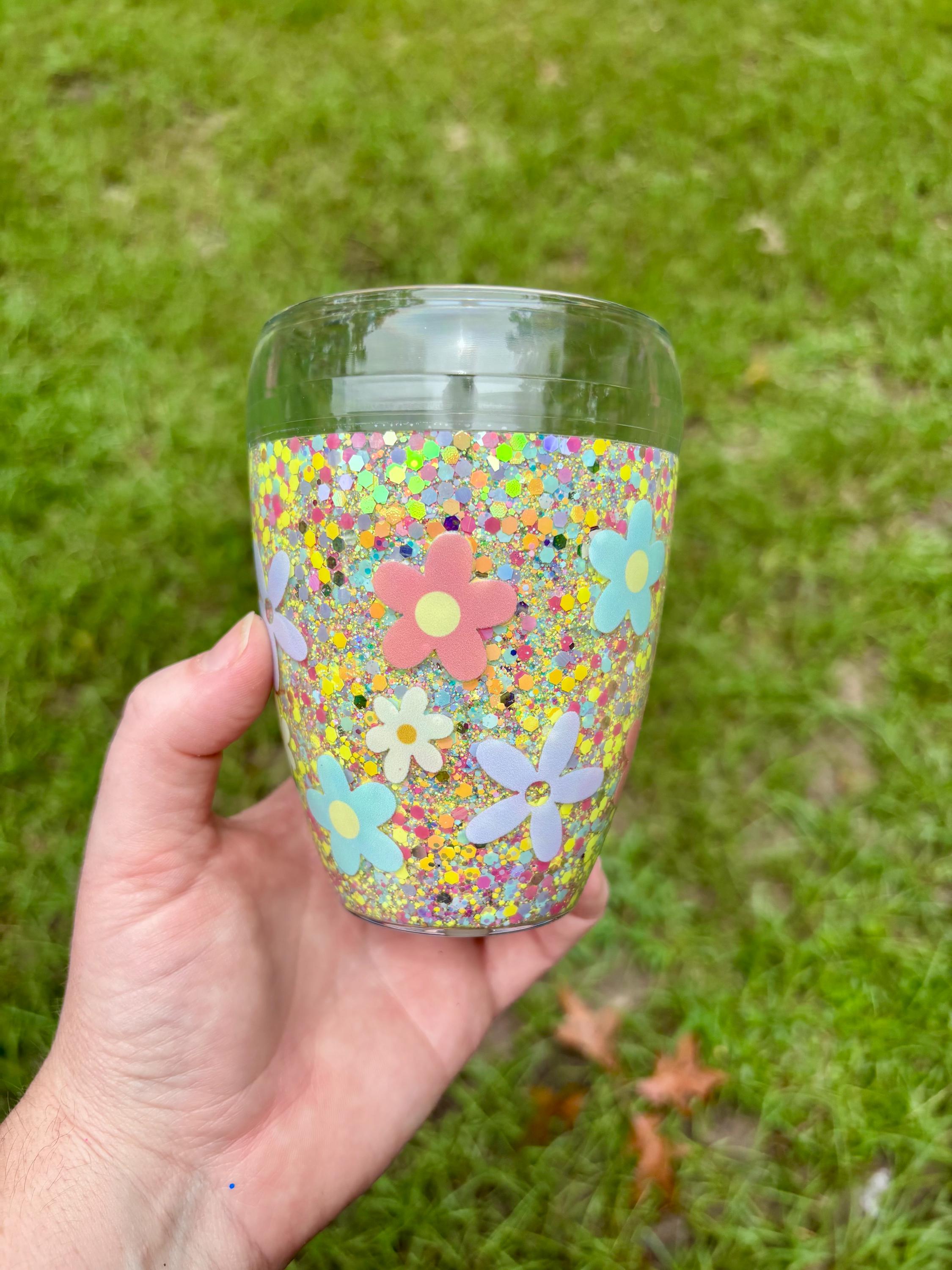 Snow Globe Wine Cup- 12 oz Acrylic- Flower Power