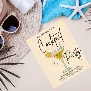 Convite editável para coquetel | Modelo Canva | Convite para noite das meninas para imprimir | Download instantâneo | Cartão digital para festa com bebidas