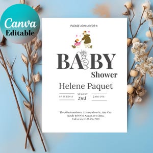 Sjabloon babyshower babyshower Panda | Modern minimalistisch design canvas | Uitnodiging babyshower | Sjabloon schattige pandababy | Douche thema panda