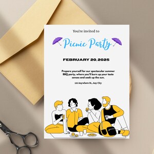 Editable Picnic Party Invitation Template: Summer BBQ, Family Reunion (5x7 PDF & PNG Digital Download)