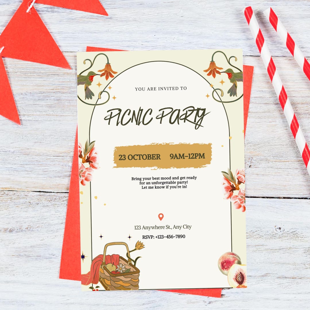 Editable Picnic Party Invitation Template | Fall Floral Invite | Canva ...