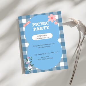 Picnic Party Invitation Template, Editable Summer Picnic Invitation, Family Cookout Party, Family Reunion Party, Outdoor Party Card,