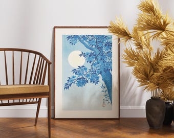 Blühende Kirsche in einer Mondnacht – Ohara Koson Japanischer Druck, Shin-hanga Ukiyo-e, Kunstvolle japanische Sakura Wandkunst