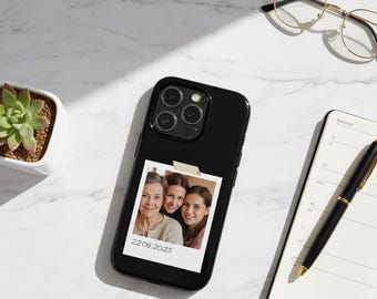 Spersonalizowane etui na telefon ze zdjęciem, spersonalizowana osłona na zdjęcie Polaroid, estetyczny czarny upominek z datą