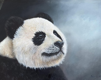 Original Oil Painting Panda on Canvas – Animal Art – Nature Wall Decor – Handmade Artwork