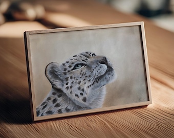 Dipinto a Olio Originale Leopardo delle Nevi su Tela – Arte Animali Selvatici – Decorazione Parete Natura – Quadro Fatto a Mano