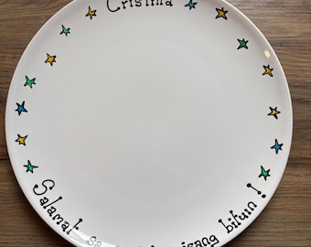 Personalised hand paint ceramic dinner plate. Customised plate your choice of text and design.