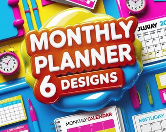 Printable Monthly Planner | Digital PDF Organizer for Productivity, Goal Setting & Time Management | 6 Designs