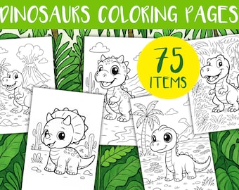 Dinosaurs Coloring Pages for Kids, Printable Dinosaur Coloring Book, Instant Download Activity Sheets