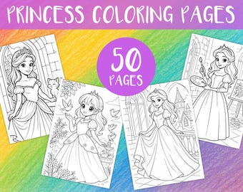 Dibujos de princesas para colorear para niños: libro imprimible para colorear, hojas de actividades de descarga instantánea