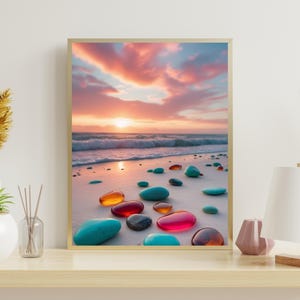 Wall Art Print Beach, Beach Landscape Print, Ocean Wall Art, Instant Digital Download, Printable Ocean Beach Sunset Landscape, Beach Art
