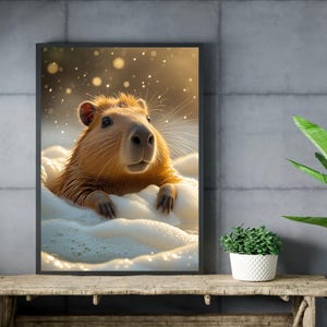 Capybara print, Funny bath poster, Animal art print, Aesthetic Spa wall art, Capybara wall art, Capybara taking a bath,Fanny wall art