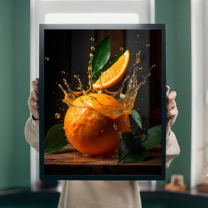 Wall Art Orange, Fruit Wall Decor, Orange Wall Decor, Orange Fruit Poster, Trendy Food Art, Kitchen Art Painting, Kitchen Prints, Orange Art