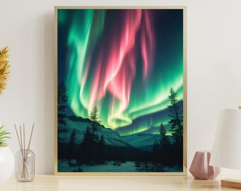 オーロラ - 風景画 - アラスカ - 風景画 - 家の装飾 - デジタル
