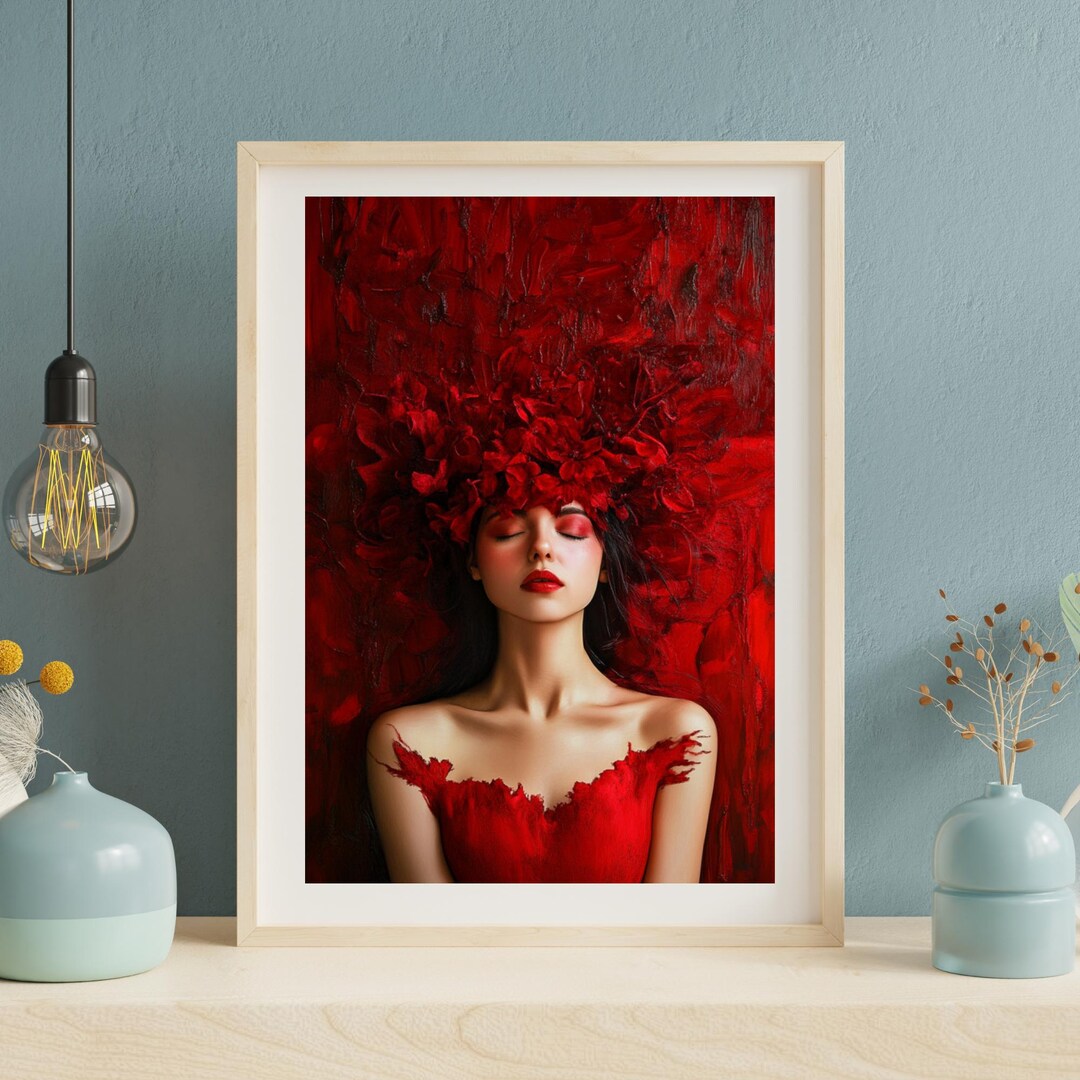 Women in Red Wall Art, Modern Wall Painting, Digital Download, Print ...