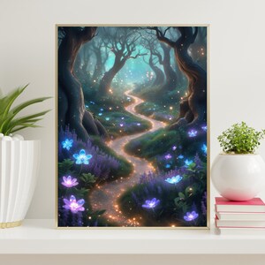 Magical forest with delicate glowing flowers, Wall Art Nature,Cottagecore Wall Art,Printable Wall Art, Art Print, Digital Download, Wall Art