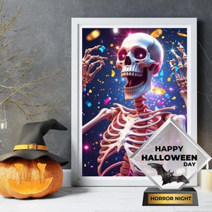 Disco Skeleton Art, Retro Party Skull, Halloween Dance Print, Sparkle Skeleton, Funky Skull Poster, Halloween Print, Digital Print, Wall Art