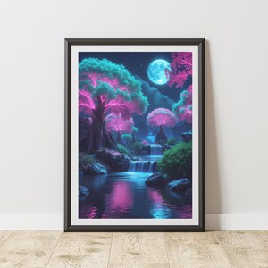 Magical Fantasy Night Landscape, Wall Art Nature, Cottagecore Wall Art, Printable Wall Art, Digital Prints, Art , Digital Download, Wall Art