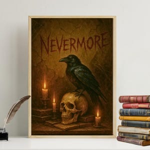 Nevermore Raven Wall Art: Edgar Allan Poe Dark Academia Skull Printable (Digital Download)