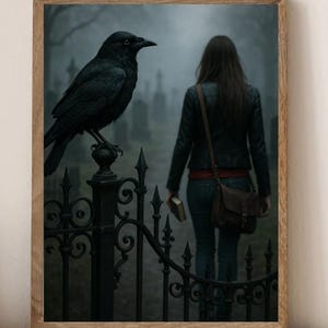 Dark Gothic Raven Art Print: Mysterious Cemetery Wall Decor (Digital Download)