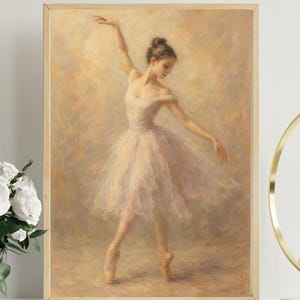 Elegant Ballerina Wall Art Print | Pastel Ballet Dancer Painting | Digital Download | Feminine Nursery Decor | Ballet Studio Artwork