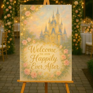 Fairy Tale Wedding Sign, Digital Download, Welcome to Our Happily Ever After Sign. Printable Poster.