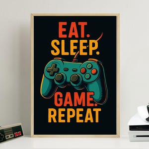 Grafika ścienna „Jedz i śpij”: kontroler do gier wideo do druku (do pobrania w wersji cyfrowej)
