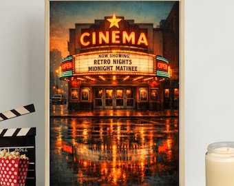Vintage Cinema Wall Art: Retro Movie Theatre Marquee Film Printable Poster (Digital Download)