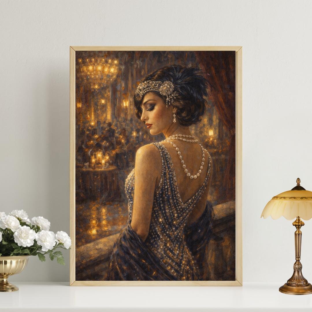 1920s Flapper Wall Art Print: Gatsby Inspired Woman Vintage Glamour Art ...
