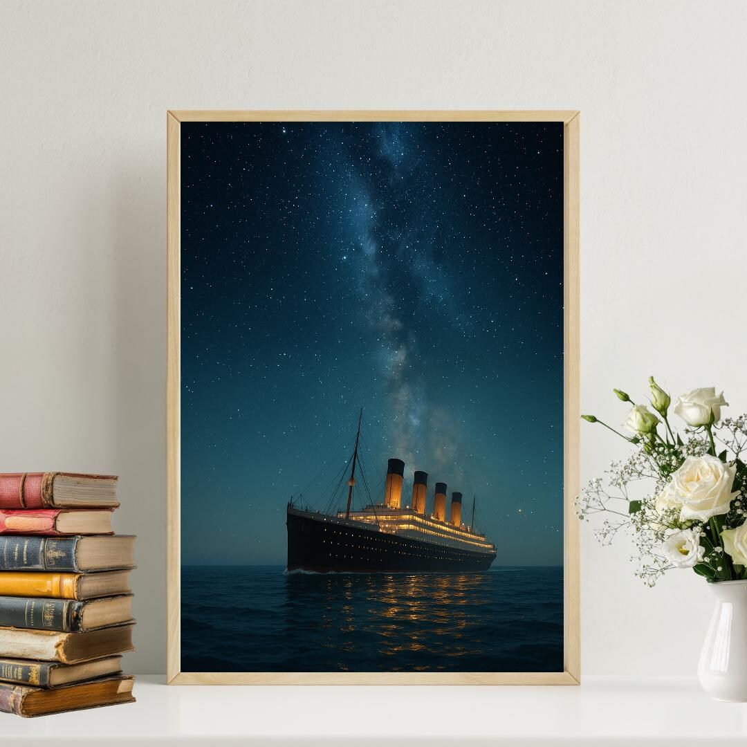 Titanic Under Starry Skies Wall Art: Ocean Liner at Night Nautical ...