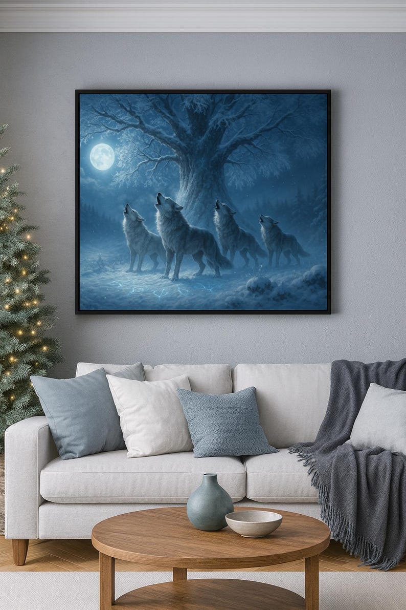 Winter Wolf Pack Art Print: Mystical Wolves Howling in Snowy Forest ...