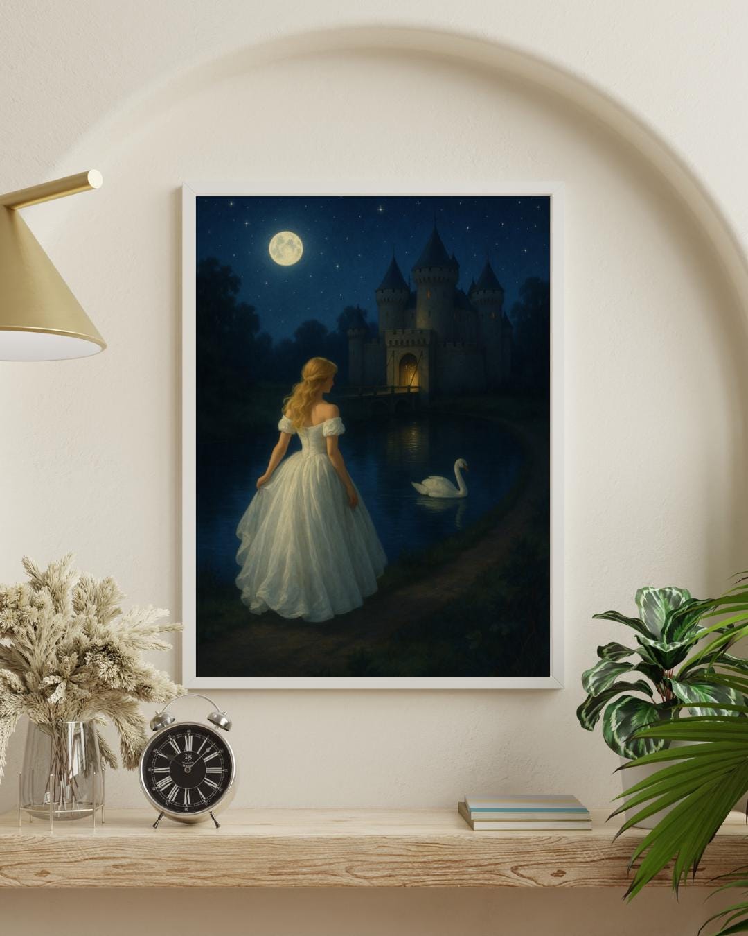 Moonlit Princess and Swan Castle Art Print Fairytale Night Fantasy Wall ...