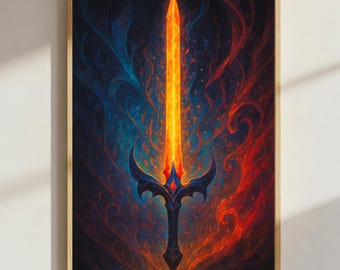 Flaming Sword of Light Wall Art: Fiery Magical Blade Artwork (Digital Download)