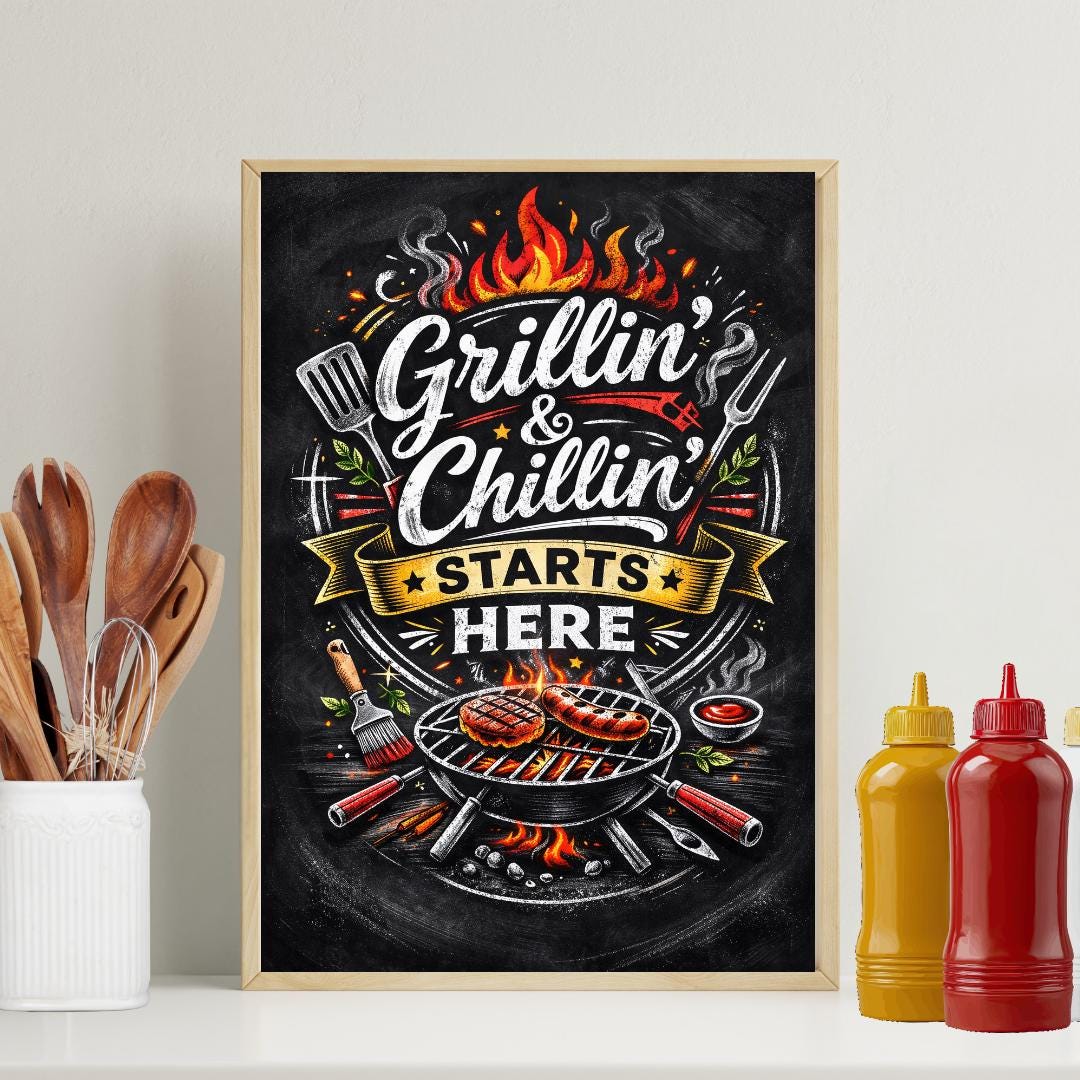 Summer BBQ Welcome Sign: Backyard BBQ Grillin' & Chillin' Cookout Party ...