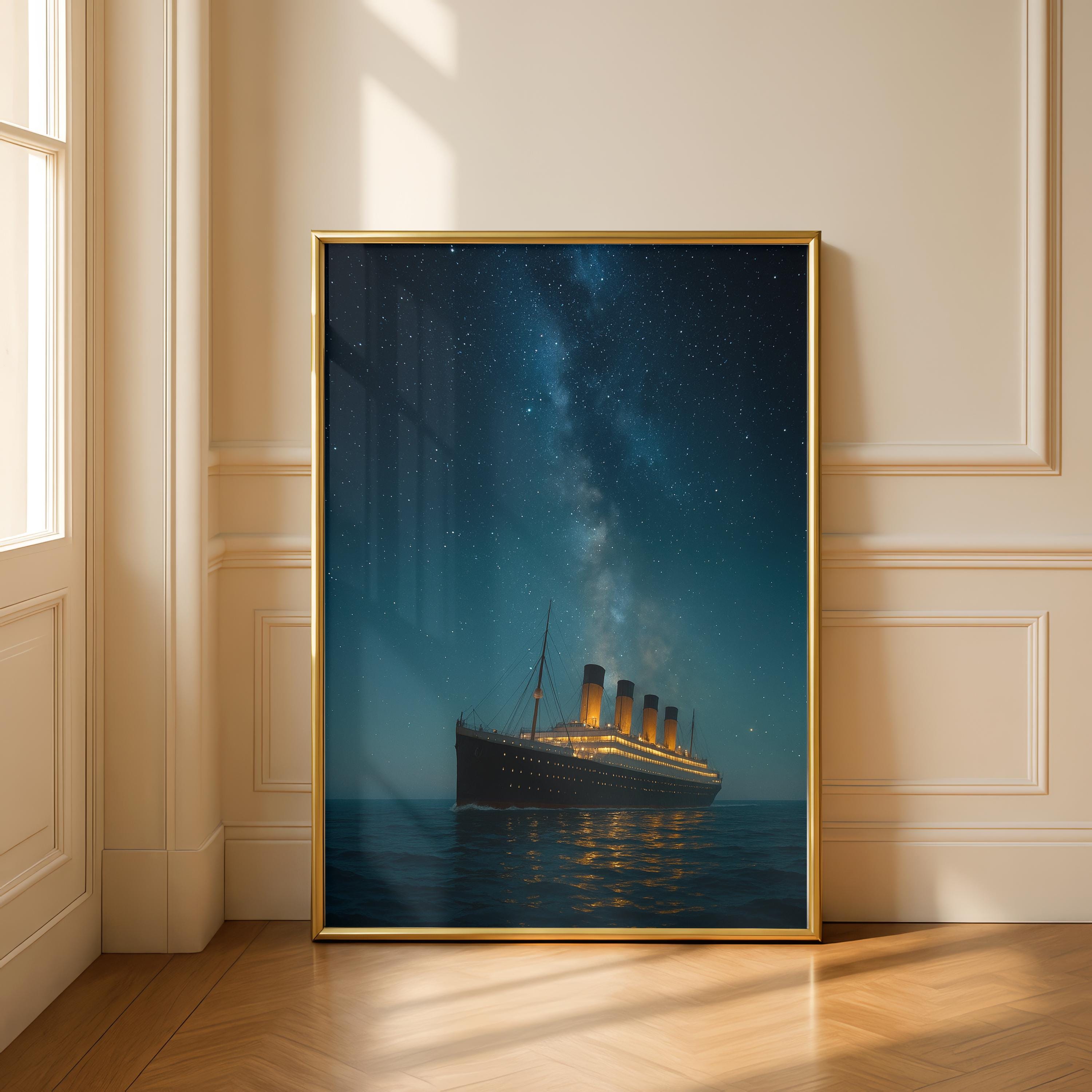 Titanic Under Starry Skies Wall Art: Ocean Liner at Night Nautical ...