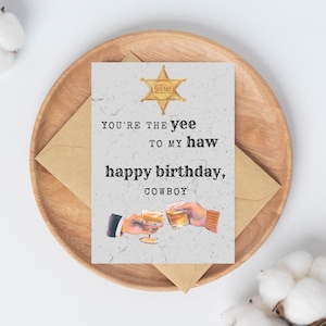 Carte d'anniversaire sur le thème des cow-boys avec whisky