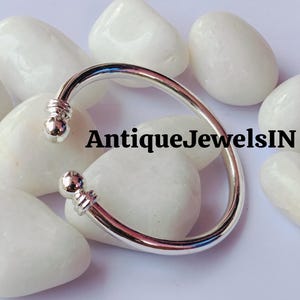 Sterling Silver Ball End Bangle Bracelet: Minimalist Cuff Jewelry