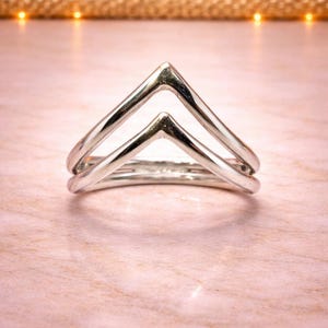 925 Sterling Silver Double Chevron Ring: Minimalist V-Shape Stacking Jewelry