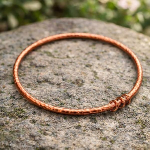 Hammered Copper Bangle, Minimalist Boho Jewelry