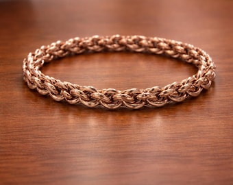 Handmade Woven Copper Chain Bracelet, Unisex Rustic Jewelry