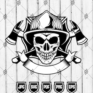 Firefighter Skull SVG | Fireman Helmet with Axes | Fire Department Vector Clipart