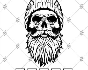 ヒップスター風スカルベクターSVG｜髭を生やした木こり風スカルベクターSVG（デジタルダウンロード）
