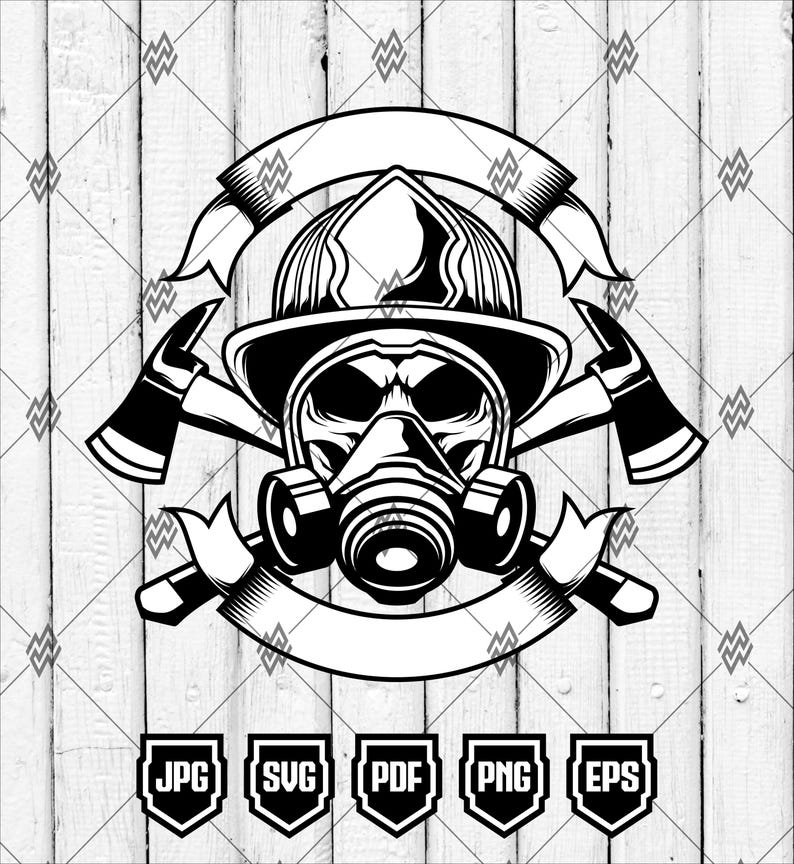 Firefighter Gas Mask Skull SVG | Fireman Helmet With Axes | Fire ...