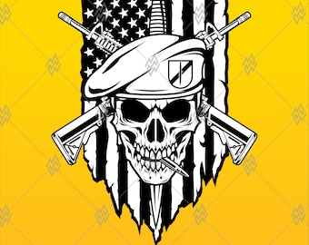 Berretto e fucili con teschio militare SVG: design tattico per veterani (download digitale)