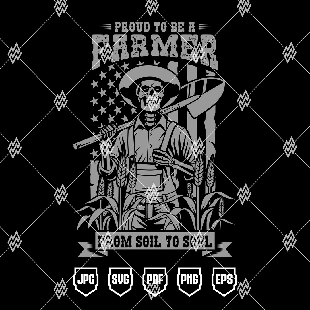 Skeleton Farmer Vector SVG - Farmer Graphic Tee | Skull Farm Art ...