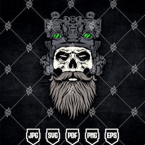 Bearded Skull Night Vision Goggles Helmet SVG : Tactical Skull Beard Design (Digital Download)
